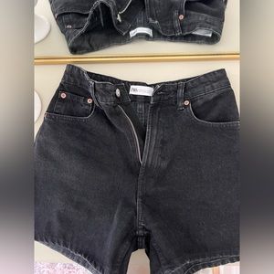 Zara high waisted black denim shorts